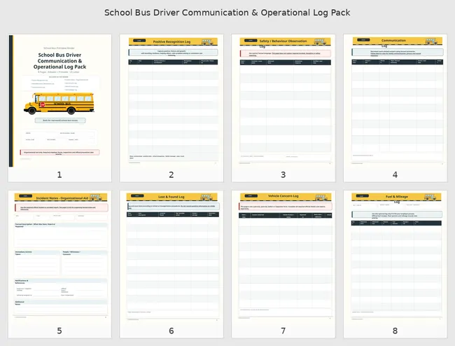 School Bus Driver Communication and Log Pack page preview