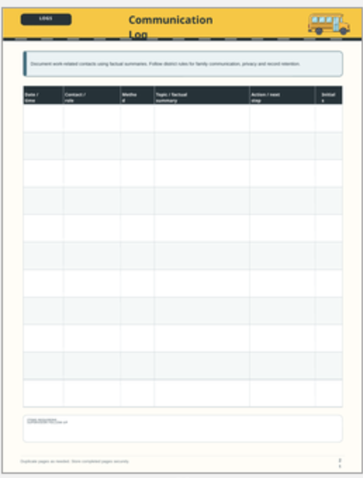 School Bus Driver Communication and Log Pack page preview