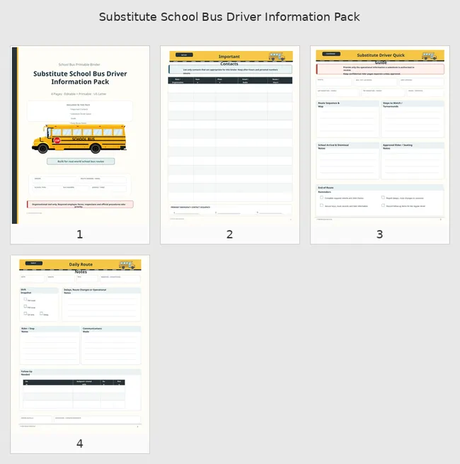 Substitute School Bus Driver Information Pack page preview