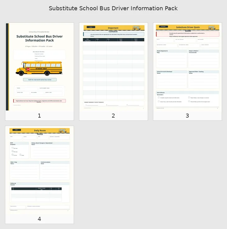 Substitute School Bus Driver Information Pack page preview